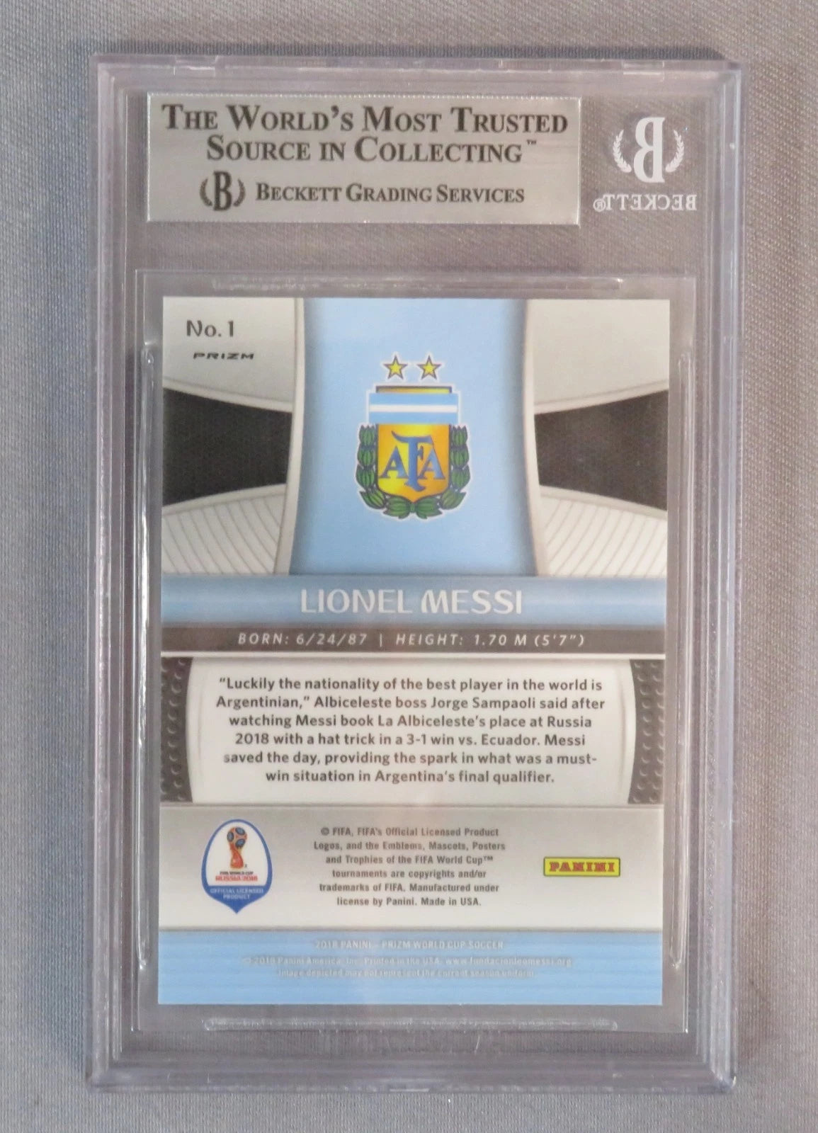 Reverso de Copa del Mundo Panini Prizm 2018 Lionel Messi #1 Argentina Plata BGS 9 / ProCard Sport | PCS-583