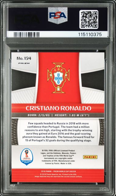 Reverso de Copa del Mundo Panini Prizm 2018 Cristiano Ronaldo #154 Portugal Rojo Azul Ola PSA 9 / ProCard Sport | PCS-661