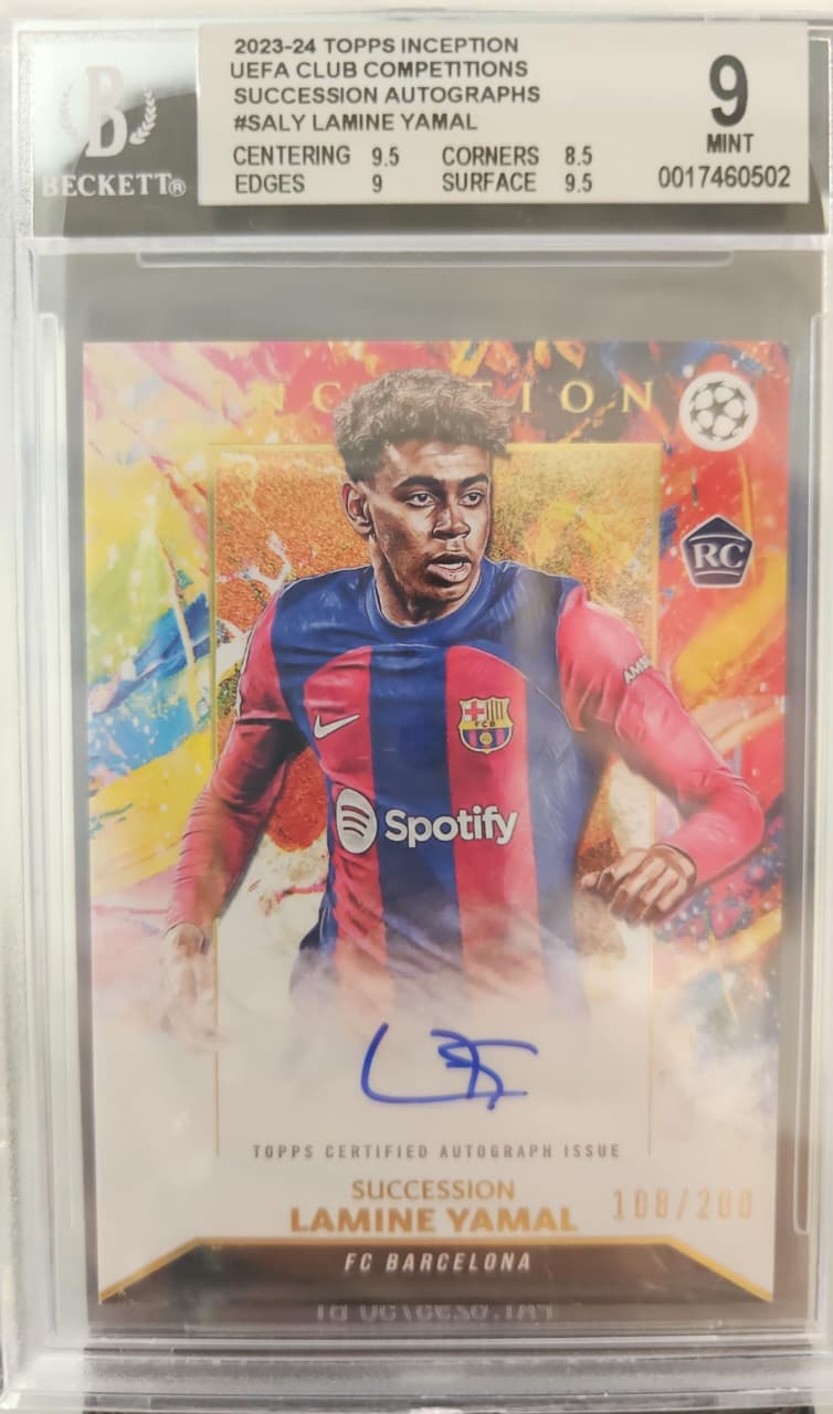 Frente de 2023-24 Topps Inception UEFA Lamine Yamal Succession RC /200 BGS 9 Mint 10 Auto | PCS-374