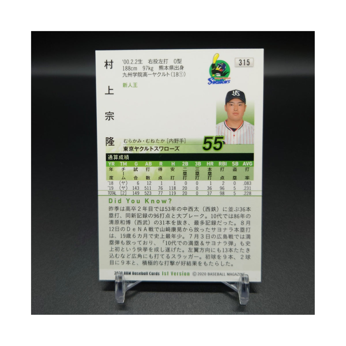 Munetaka Murakami 2020 BBM Facsímil Tragos Japonés / ProCard Sport | PCS-589 | 2