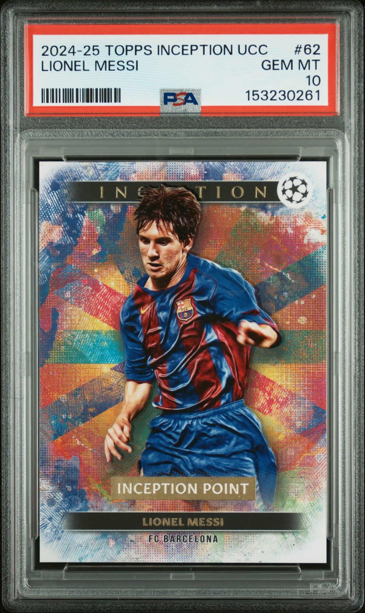 Frente de 2024-25 Topps Inception Lionel Messi #62 Punto PSA 10 / ProCard Sport | PCS-642