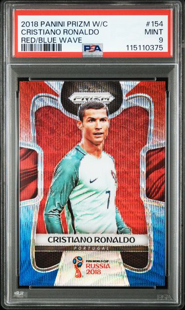 Frente de Copa del Mundo Panini Prizm 2018 Cristiano Ronaldo #154 Portugal Rojo Azul Ola PSA 9 / ProCard Sport | PCS-661