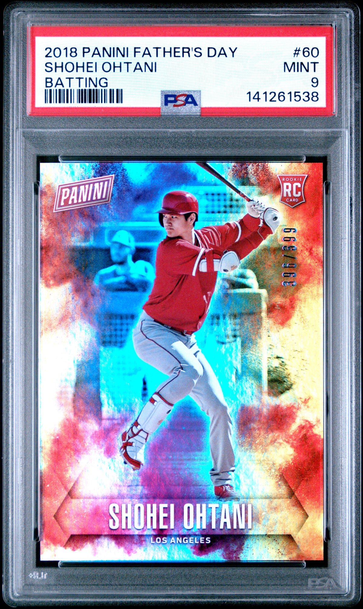 Frente de 2018 Panini Día del Padre Shohei Ohtani #60 RC Bateo /399 PSA 9 / ProCard Sport | PCS-668