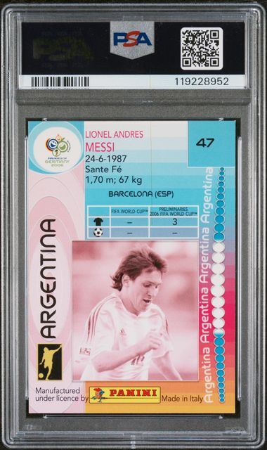 Reverso de Panini Alemania Copa Mundial 2006 Lionel Messi #47 Argentina PSA 8 / ProCard Sport | PCS-676