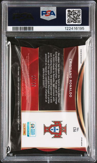 Reverso de 2020 Panini Select UEFA Euro Cristiano Ronaldo #136 Tie-Dye Prizm /25 PSA 9 / ProCard Sport | PCS-750
