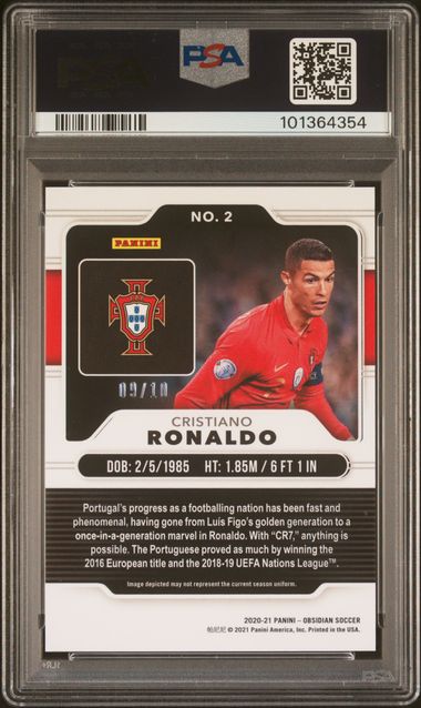 Reverso de 2020-21 Panini Obsidian Cristiano Ronaldo #2 Oro Amarillo /10 PSA 9 / ProCard Sport | PCS-751