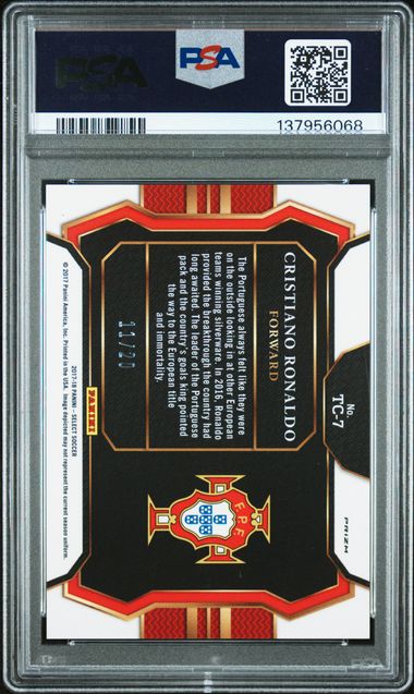 Reverso de 2017-18 Panini Select Cristiano Ronaldo Top Of The Class Camo Prizm /20 PSA 10 / ProCard Sport | PCS-752