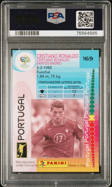 Reverso de Panini Copa Mundial de la FIFA 2006 #169 Cristiano Ronaldo Debut Mundial PSA 8 NM-MT / ProCard Sport | PCS-753