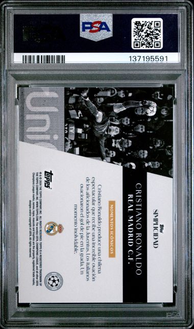 Reverso de Cristiano Ronaldo, 2023-24 Topps UCC Simplicity Iconic Moments, PSA 10 | PCS-968