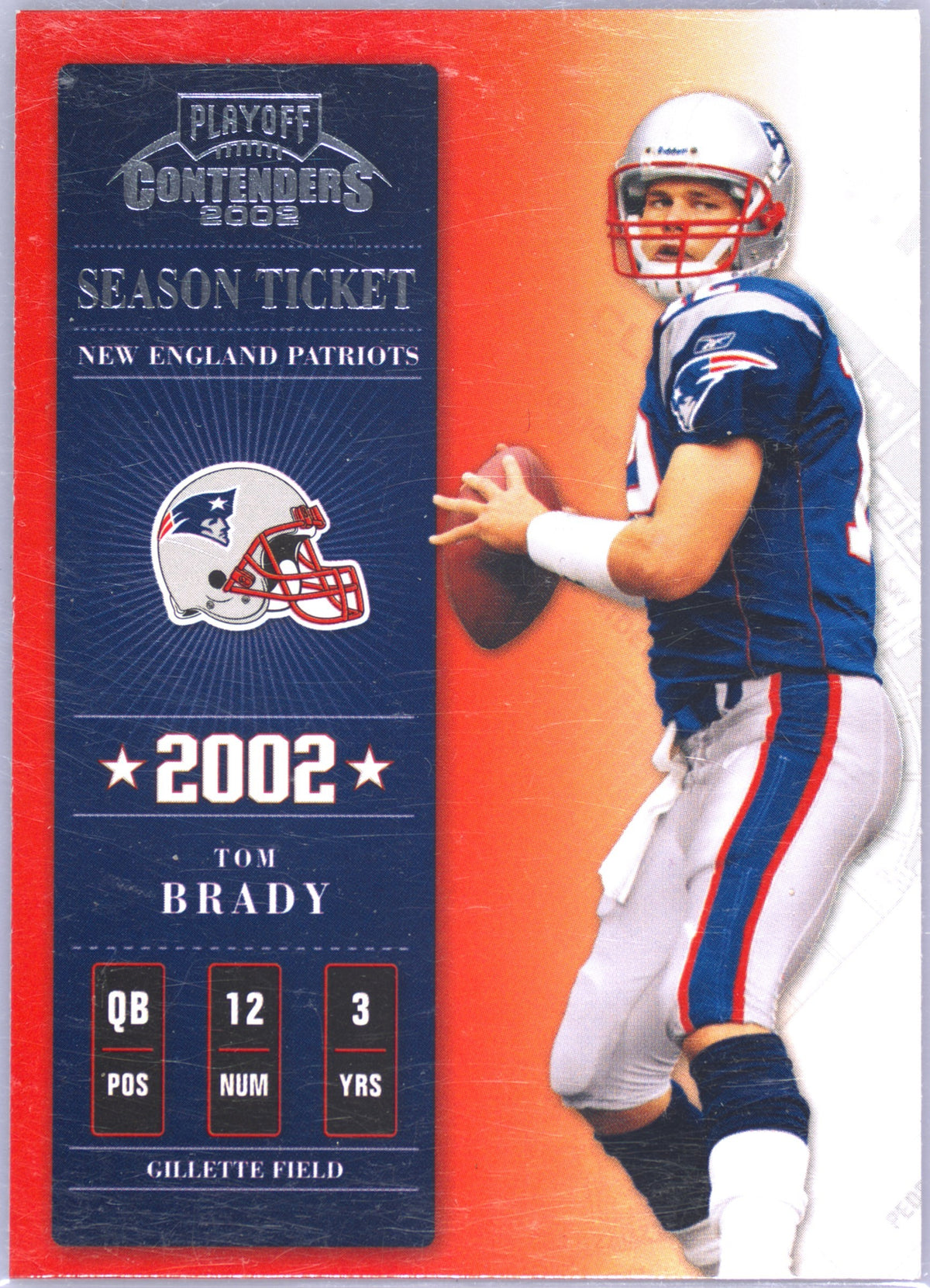 Frente de 2002 Playoff Contenders Season Ticket #7 Tom Brady, sin gradación
