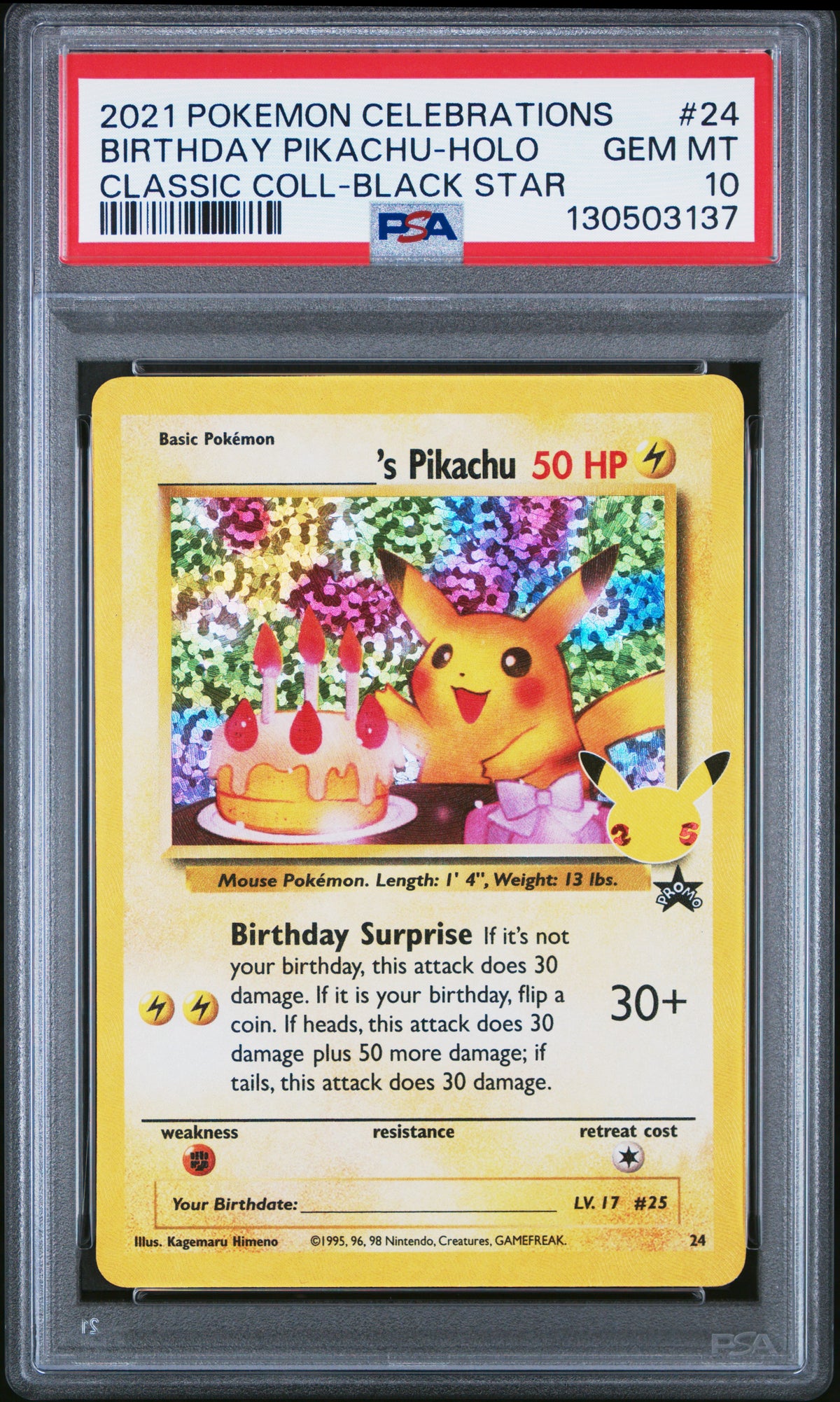 Frente de Birthday Pikachu 2021 Celebrations #24 PSA 10