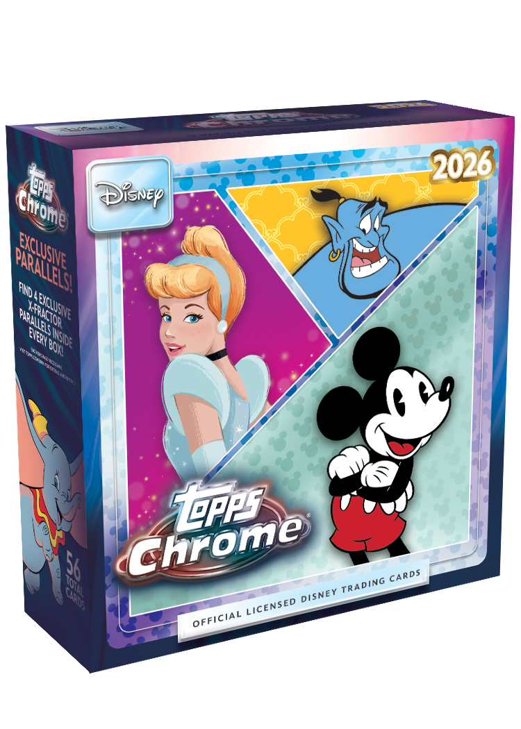 Imagen referencial oficial de Topps: caja 2026 Topps Chrome Disney Mega Box